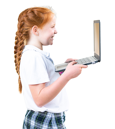 girl holding a computer